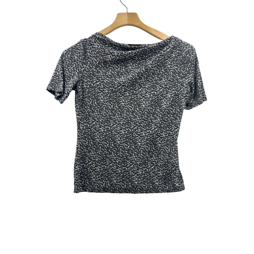 Talbots Petites Top Short Sleeve Cowl Neck Leopard Print Gray Womens P
